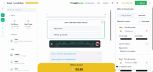 Tela de edição de quiz leads funnel